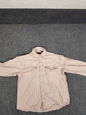 Outback Rider pearl snap Button-Up Shirt Men's Beige Brown White Cotton M